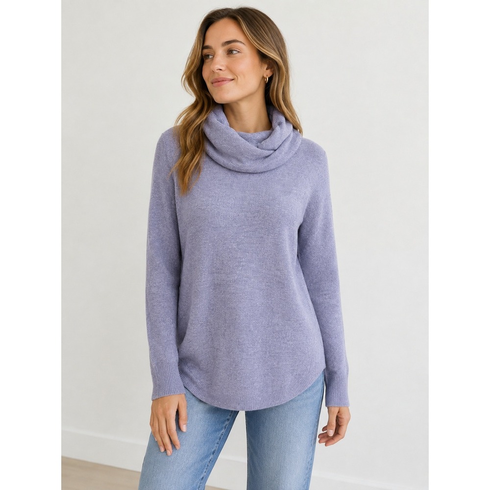 Barefoot Dreams CozyChic Ultra Lite Coastal Cowl Neck Tunic Blue XS